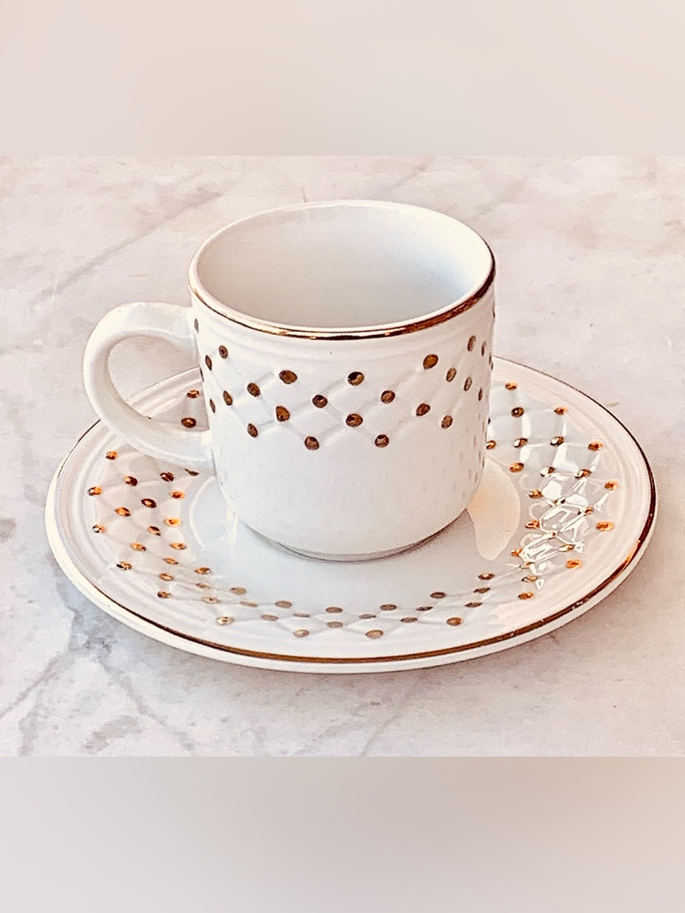 GIBSON DESIGNS GOLDEN QUILT CUP & SAUCER SET PORCELAIN VINTAGE Y2K 22K GOLD